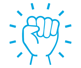 blue and white determined icon